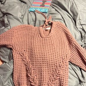 light pink sweater! has hood. and really comfy!!